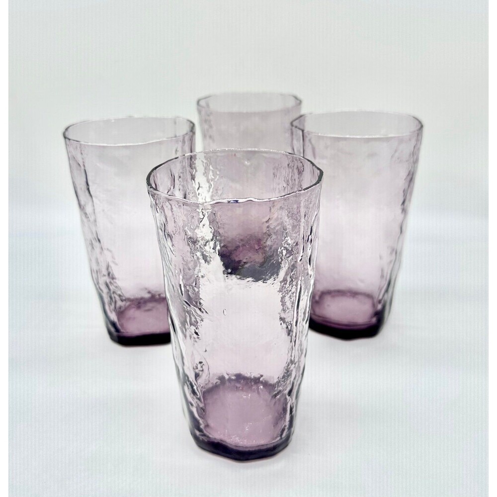 Set of 4 Vintage Morgantown Crinkle Driftwood Purple Amethyst glass tumblers